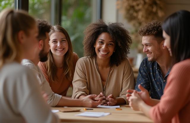 Group of people connecting or discussing.